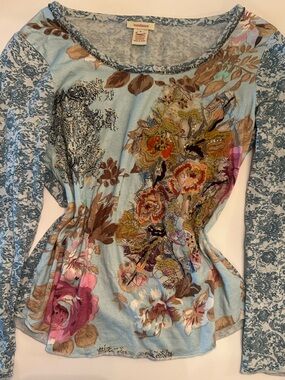 Sundance Light Blue Floral Drapery Panel with Multicolor Blooms